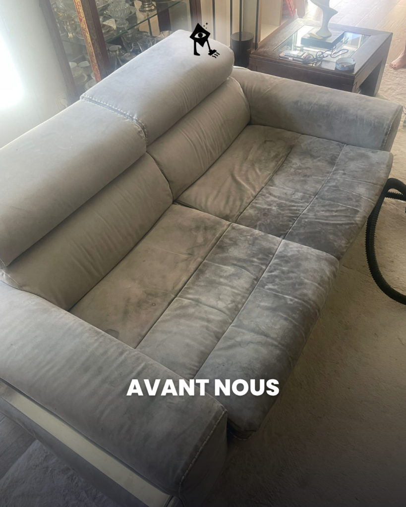 Auréole transpiration canapé Paris Île-de-France - nettoyage professionnel avant après